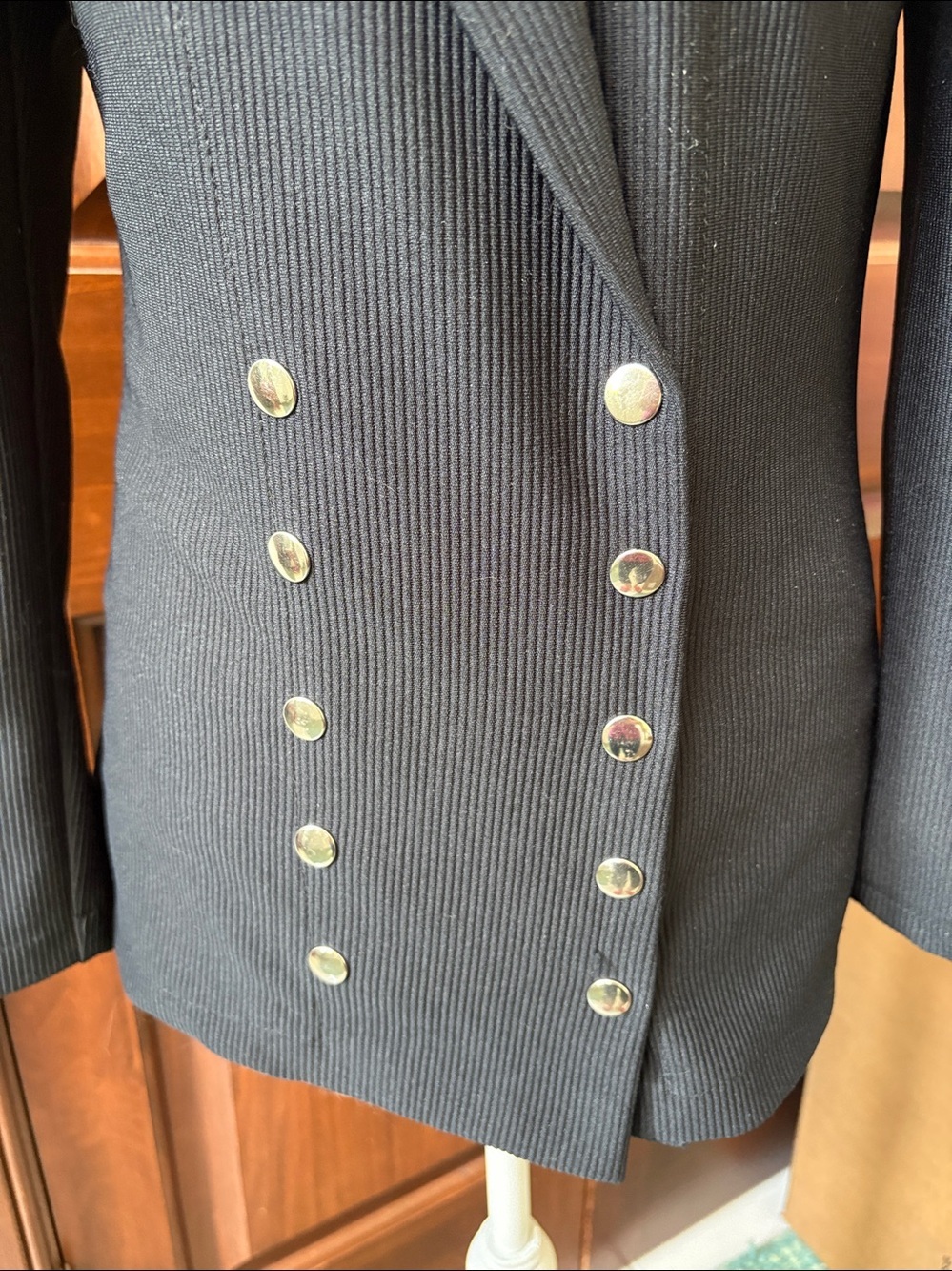 Blazer  Jacket  Double-Breasted Silvertone snaps Ribbed polyester women’s size S - Picture 3 of 11